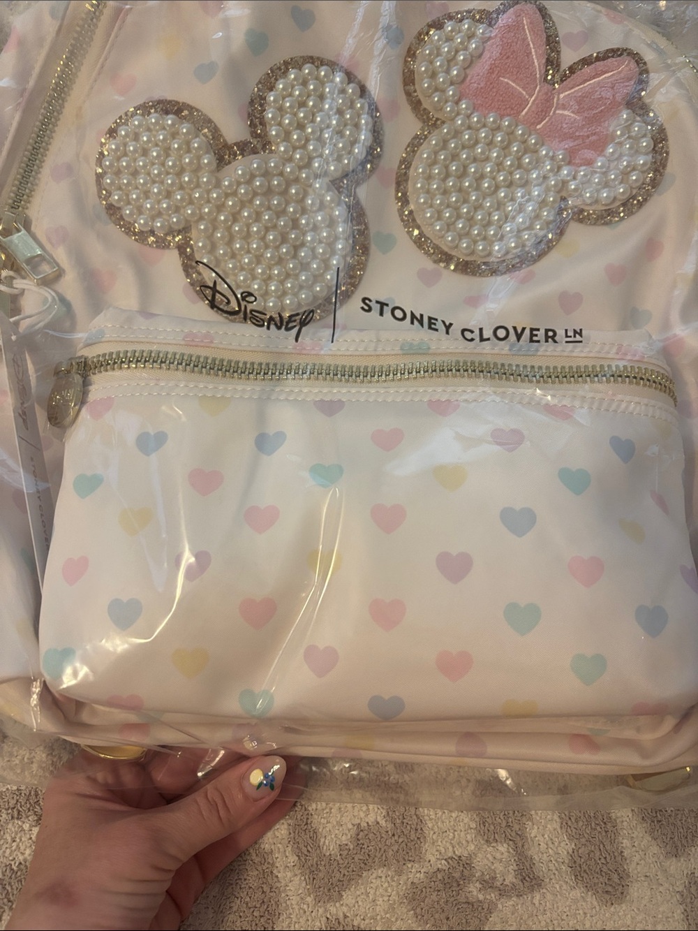 Stoney Clover Lane Pastel Hearts Classic Backpack Disney Pearl - Picture 3 of 4